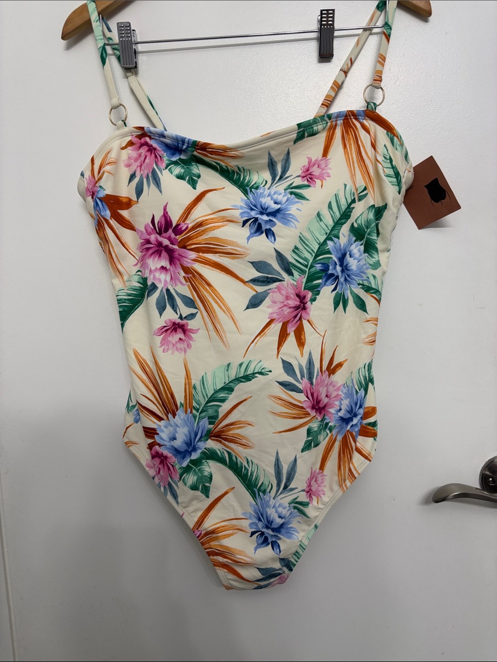Shade & Shore Cream Floral One-Piece Swimsuit with Pink, Blue & Green Accents